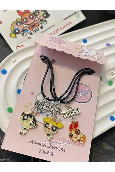 BuSefa Accessory قلادة صديقة للفتيات من Powerpuff مكونة من 3 قطع