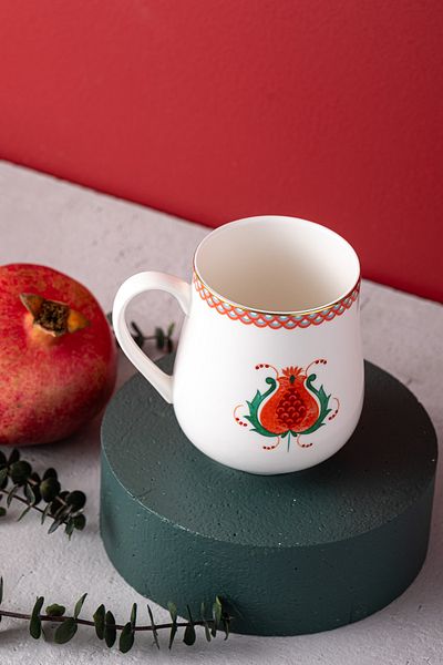 İSTANBUL PORSELEN Green Pomegranate Bone Mug - Istanbul Porcelain 250 ml