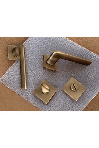 KOLDOOR Cloud Gate Mat Antik Sarı Kare Rozetli Wc Banyo Oda Kapı Kolu 1 Takım