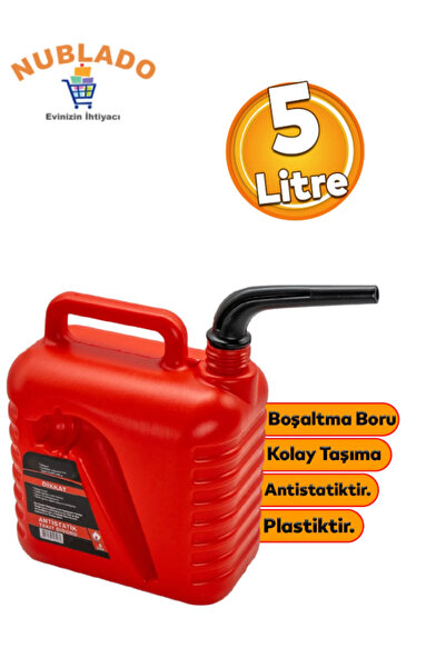 NUBLADO Boşaltma Borulu Plastik Antistatik Benzin Bidonu 5Litre Akaryakıt Mazot Taşıma Doldurma Depolama.