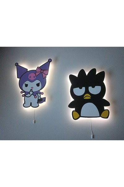 UViolets Decorative Wooden Printed Sanrio Cute Kuromi and Badtz-Maru Children's Room Night Light (2-Piece Product)