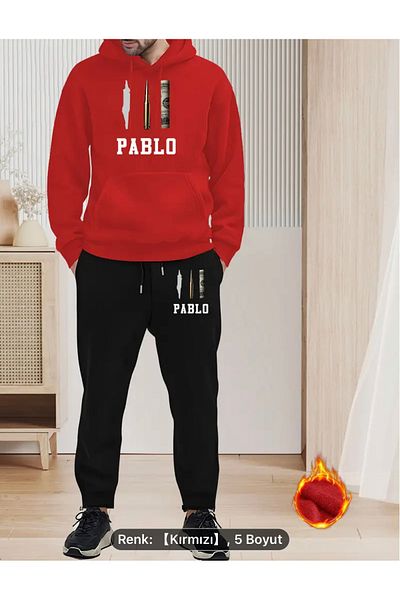 NEW TRENDY COLLECTİON Pablo Graphic Printed Men's Hoodie and Sweatpants Set - Casual Style, Knitted Fabric, Sweatshirt-Sweatpants