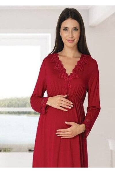 by İGP Ženska mornarsko plava noćna haljina za trudnice sa dugim rukavima