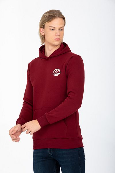 DYNAMO Men's Claret Red Hooded Kangaroo Pocket Ribbed Inside Regular/Normal Cut Cotton Sweatshirt 6740