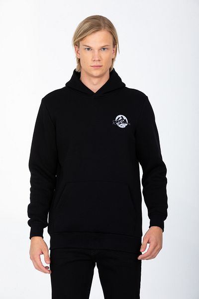 DYNAMO Men's Black Hooded Kangaroo Pocket Ribbed Regular/Normal Cut Cotton Sweatshirt 6740