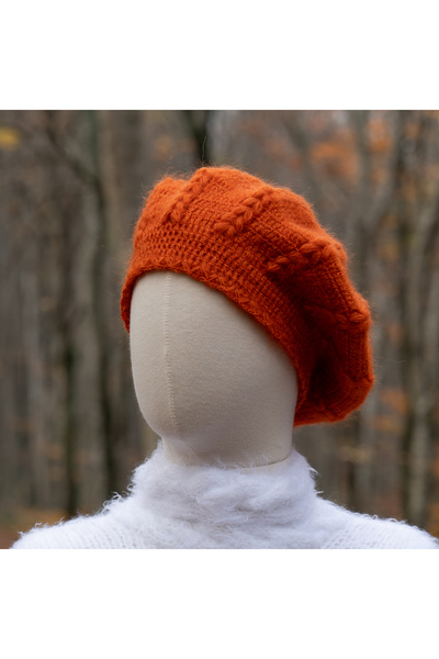 pinknite Kiremit Rengi Yünlü  Ressam Bere/ Kışlık Örgü Ressam Şapka /Fransız Beret/ Fransız Şapka