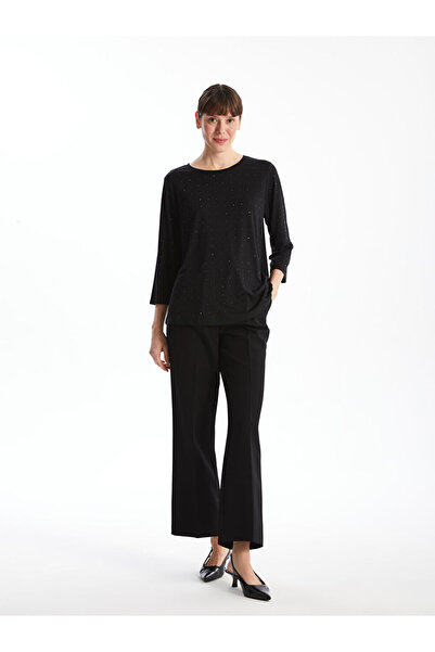 LC Waikiki Γυναικεία μπλούζα με λαιμόκοψη με γυαλιστερές πέτρες