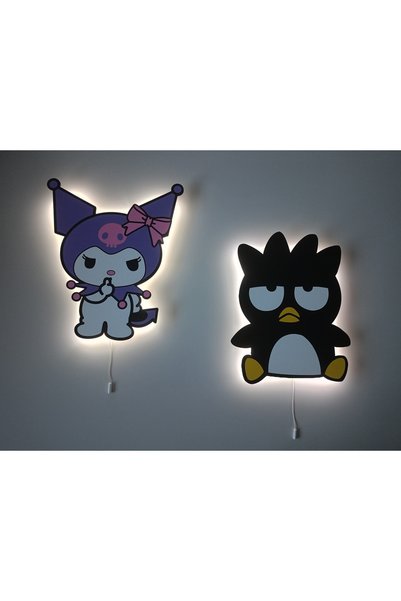 UViolets Decorative Wooden Printed Sanrio Cute Kuromi and Badtz-Maru Children's Room Night Light (2-Piece Product)