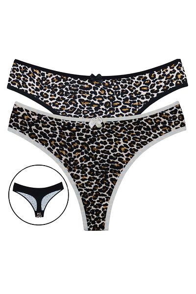PJ & Me Leopard Patterned 100% Cotton 2-Piece Women's String Set