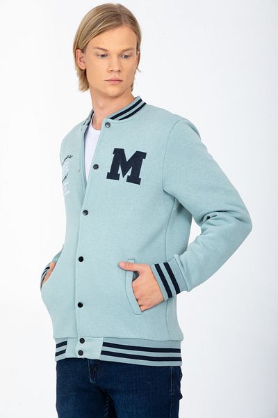 DYNAMO Men's Mint College Collar Bomber Regular/Normal Cut Ribbed Cotton Sweatshirt 6755