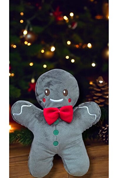 Genel Markalar Gri Sevimli Kurabiye Adam 30 cm Yılbaşı Noel Peluş Yastık