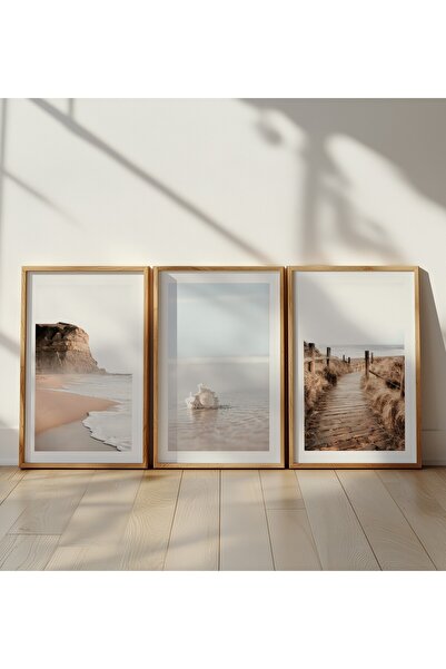 Home 3'lü Set Sahil Manzarası Posteri , Duvar Dekoru, Oturma Odası Tablosu, Çerçevesiz 3 adet