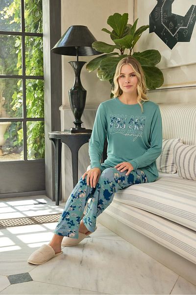 Aydoğan Lodos Store Aydoğan Femei - Set de pijamale cu mâneci lungi, cu mâneci lungi, flexibile, cu imprimeu floral