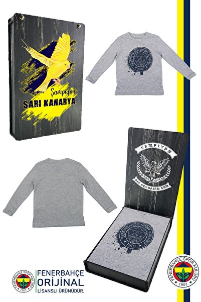 Fenerbahçe Sweat pentru copii cu logo Fb Gri aurit - Cadou cu cutie de lemn