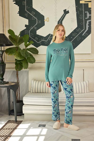 Aydoğan Lodos Store Aydoğan Femei - Set de pijamale cu mâneci lungi, cu mâneci lungi, flexibile, cu imprimeu floral