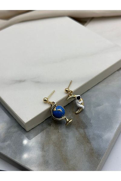 Lumiera Astronaut Design Dangle Steel Earrings on Earth Globe and Moon