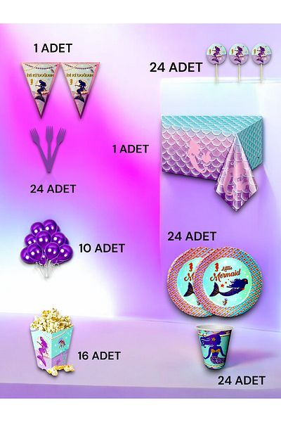 VibeHome Mermaid Themed Luxury Set for 24 - Birthday Party and Fun Events