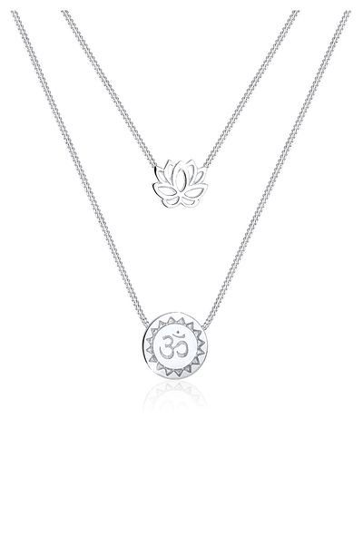 ELLI Colier cu straturi de floare de lotus, simbol Om, din argint 925