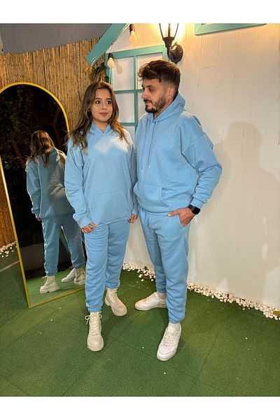MODARİCH Set de trening cu glugă supradimensionat Baby Blue - Combinație simplă de bază cu 3 fire