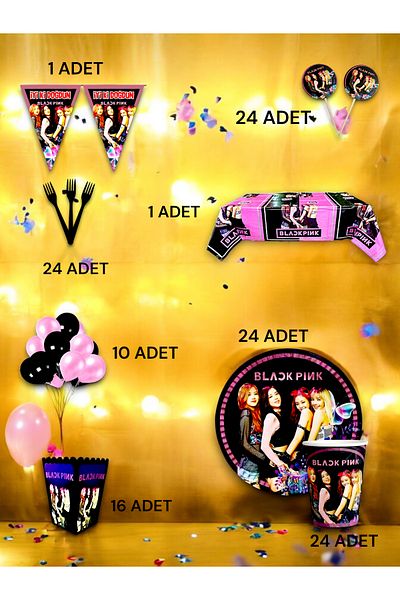 VibeHome Black Pink Themed Luxury Set for 24 - Birthday Party and Fun Events