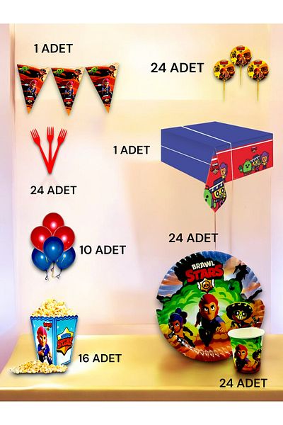 VibeHome 24 Person Brawlstars Themed Luxury Set - Birthday Party and Fun Events