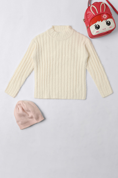 Blue Age Free Spirit - بلوفر محبوك مريح - 11-12 سنة - أبيض فاتح