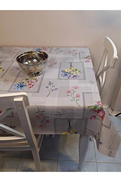 Başak Ev Tekstili Fiber Pvc Oilcloth - Patterned Erasable Tablecloth (Grey)