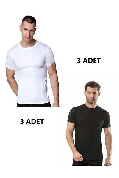 SİERNA 6-Piece Men's Combed Cotton Colorful Crew Neck Undershirt Undershirt Srn-002994