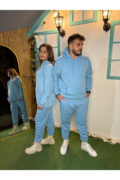 MODARİCH Set de trening cu glugă supradimensionat Baby Blue - Combinație simplă de bază cu 3 fire