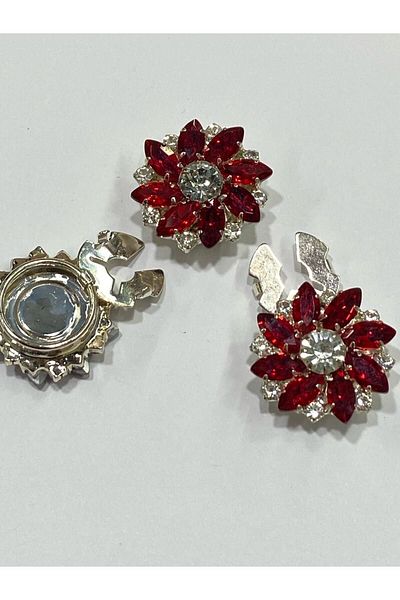 karantuhafiye Jewelled Button / Jewelled Clip Button / Set of 3 / 2.5 cm Red