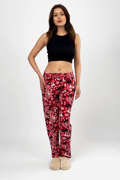 Betimoda Red White Snowflake Women's Fleece Pajamas Bottoms Winter Elastic Waist Single Bottom