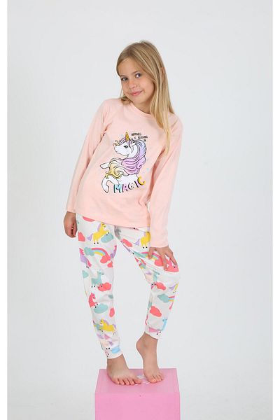 vitmo Happines Salmon Girl's Long Sleeve Cotton Pajamas Set