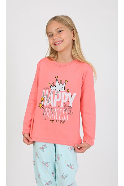 vitmo Κοριτσίστικο μακρυμάνικο σετ πιτζάμες 100% βαμβακερό Happy Princess Pom...