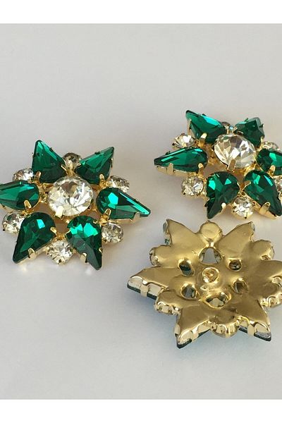 karantuhafiye Stone Button Big Star Model Set of 3 Emerald Green