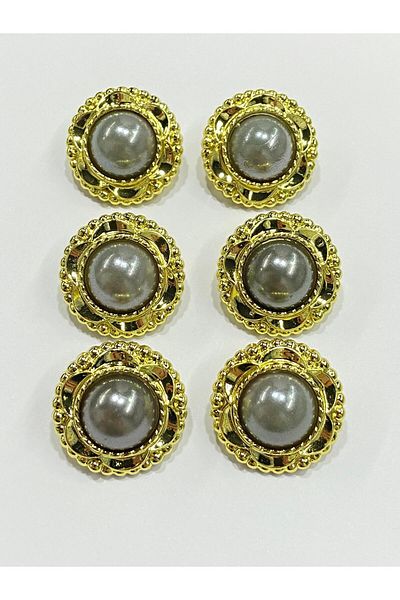 karantuhafiye Vintage Series Pearl Button Set / 2 cm Set of 6 (Gold - Gray)