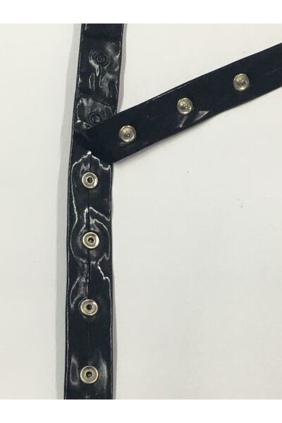 karantuhafiye Κορδέλα Κουμπωτή Δερμάτινη Ύφασμα 1 Μέτρο Μαύρο