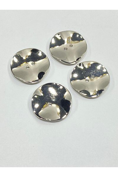 karantuhafiye Italian Metallized Silver Button / Wavy Model / 3.5 cm / Set of 4