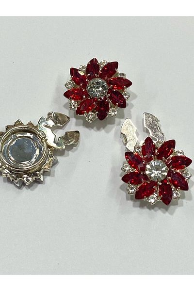 karantuhafiye Jewelled Button / Jewelled Clip Button / Set of 3 / 2.5 cm Red