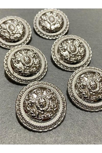 karantuhafiye Trench Coat And Coat Button Wreath Crest Model Silver 3 Cm / Set of 6