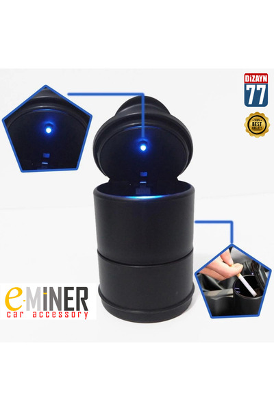 EMİNER Araç Içi Küllük, Led Işıklı, Kokusuz kapaklı Araba Küllüğü