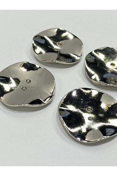 karantuhafiye Italian Metallized Silver Button / Wavy Model / 3.5 cm / Set of 4