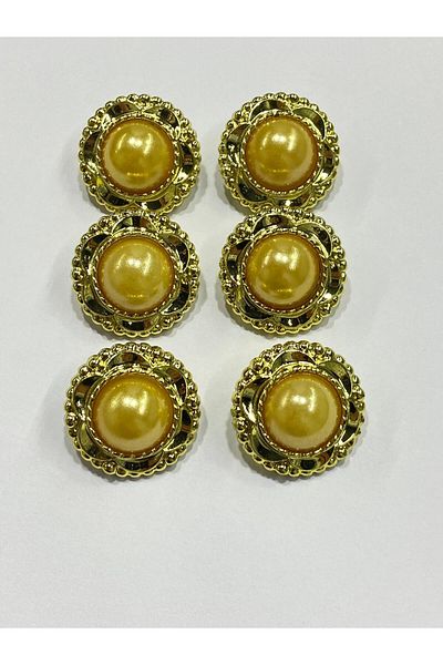 karantuhafiye Vintage Series Pearl Button Set / 1.7 cm Set of 6 (Gold - Yellow)
