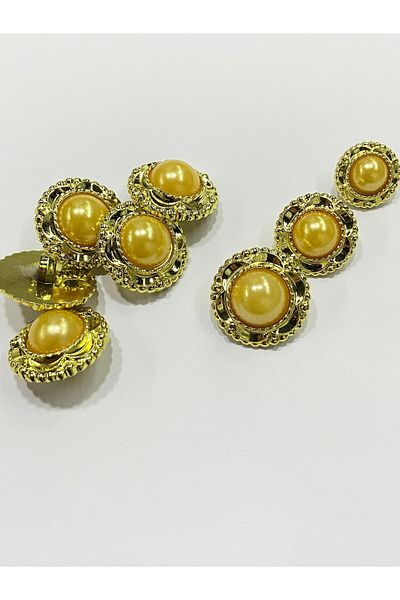 karantuhafiye Vintage Series Pearl Button Set / 2.5 cm Set of 6 (Gold - Yellow)