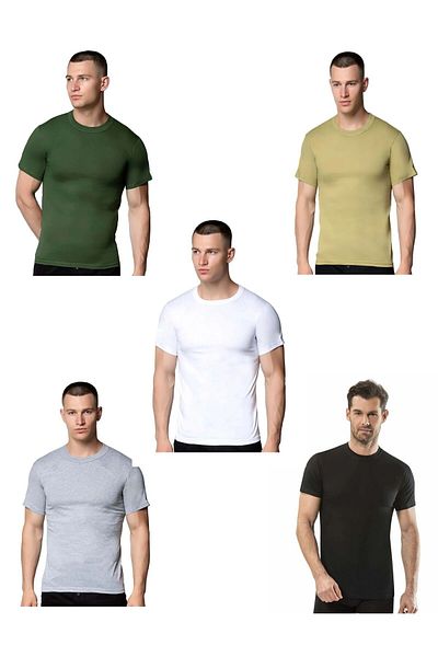 SİERNA 6 Pcs Men's Combed Cotton Mixed Color Crew Neck Undershirt Undershirt Srn-002979