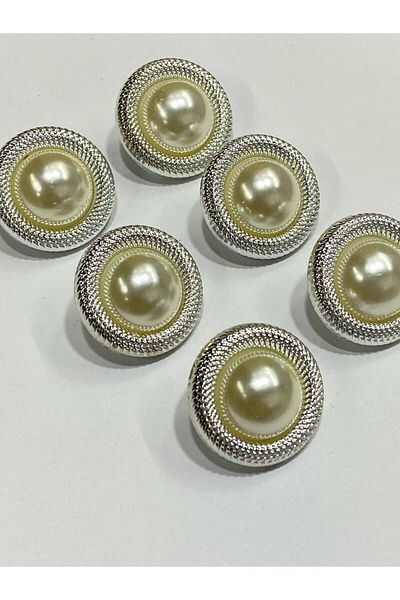 karantuhafiye Classic Pearl Model Button / Silver/Metallized (plastic) / Set of 6 / 2.5 cm