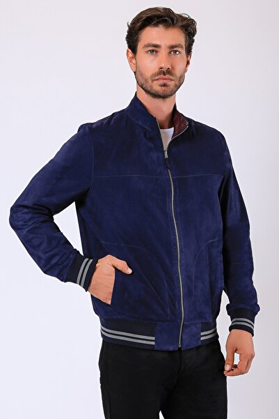 Leather Club Lacivert Bordo William Hakiki Süet Deri Ceket