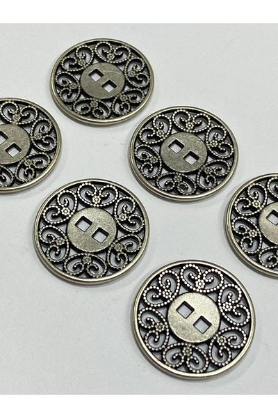 karantuhafiye Italian Silver Metal Button / Set of 6 / 2.2 cm / M012
