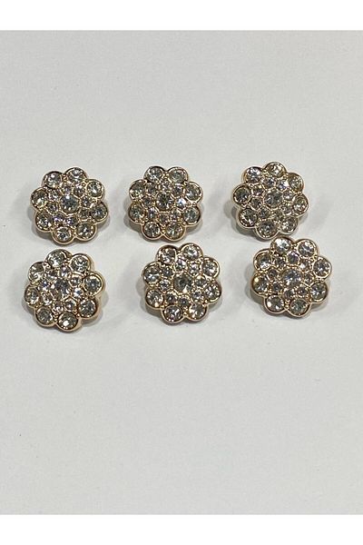 karantuhafiye Jewelled Button / Metalized (plastic) / Soft Gold / Set of 6 / 2 cm / code 156