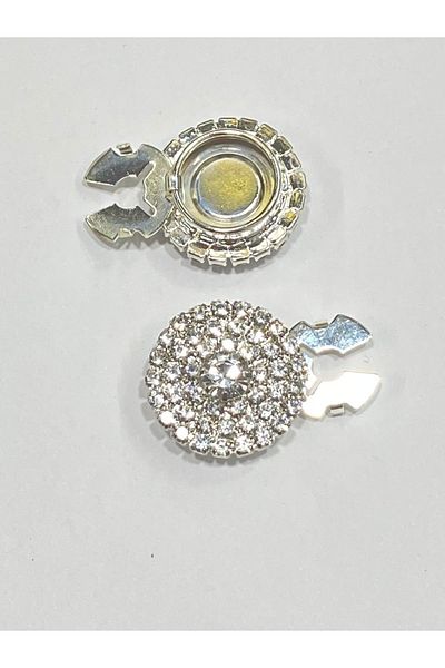 karantuhafiye 2.5 cm Silver Classic Model Button with Stones and Clips