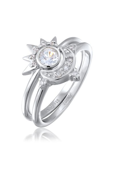 ELLI Ring Elli Ring set with stones Women Star Zirconia Diamond Cut White 925 Sterling Silver Gold-plated